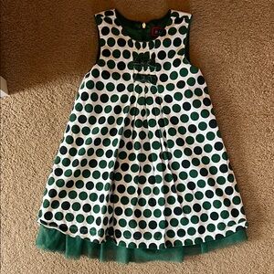 The Children's Place Green and White Polka Dot Dress with Tulle